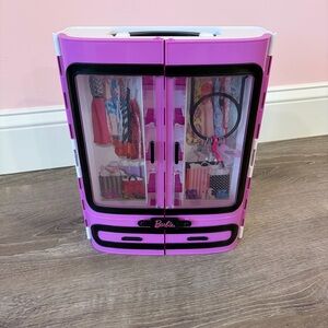 Barbie Doll Pink Wardrobe Storage Closet with Hangers